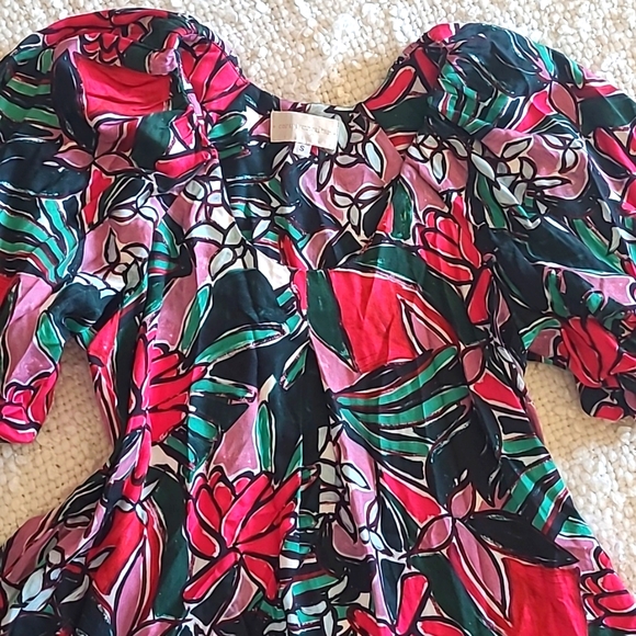 ANTHROPOLOGIE Floral Puff Sleeve Midi Pleated Dress Size Small - Picture 2 of 11